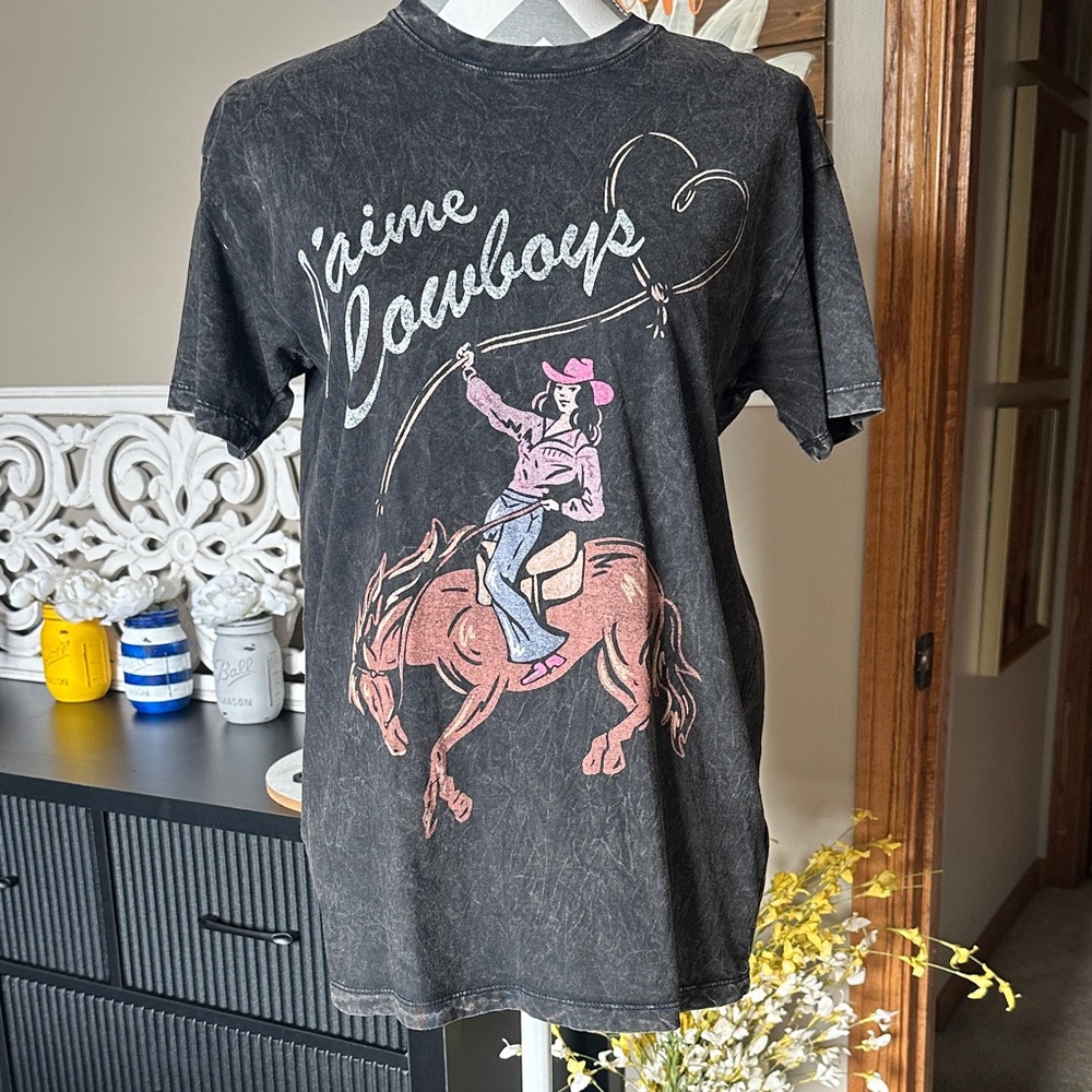 Hollister I Love Cowboys Black Graphic Tee with Cowboy Design